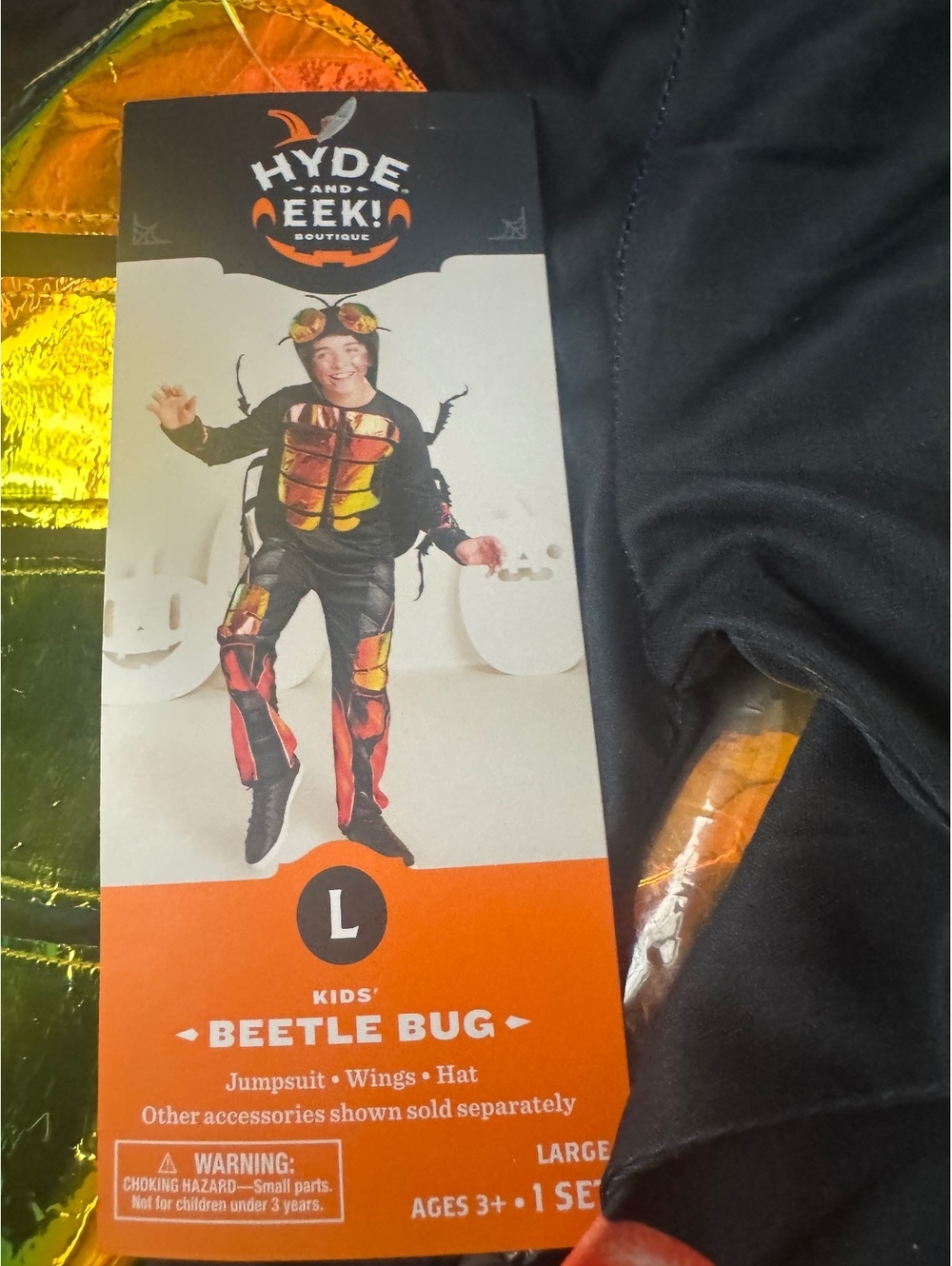 Kids' Large Beetle Bug Costume - Jumpsuit with Metallic Wings and Hat, Halloween